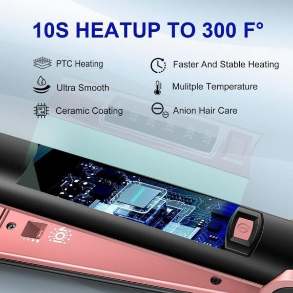 Powerful Negative Ion Ceramic Hair Straightener, 6 Temp Settings, 15s Fast Heat, 2-in-1 for Straightening & Curling - Image 2
