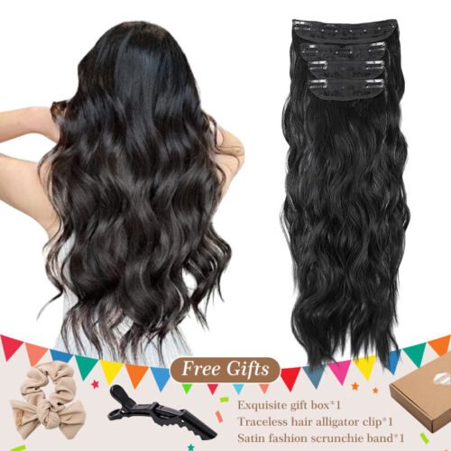 Holdbalance Clip-In Long Straight or Wavy Synthetic Hair Extensions Natural Soft Blend
