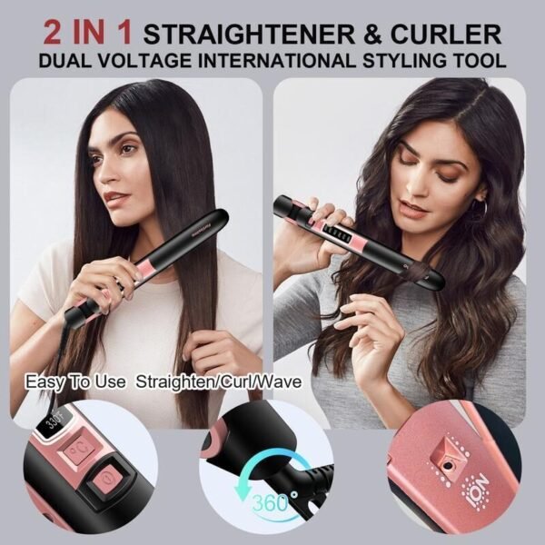 Powerful Negative Ion Ceramic Hair Straightener, 6 Temp Settings, 15s Fast Heat, 2-in-1 for Straightening & Curling - Image 4